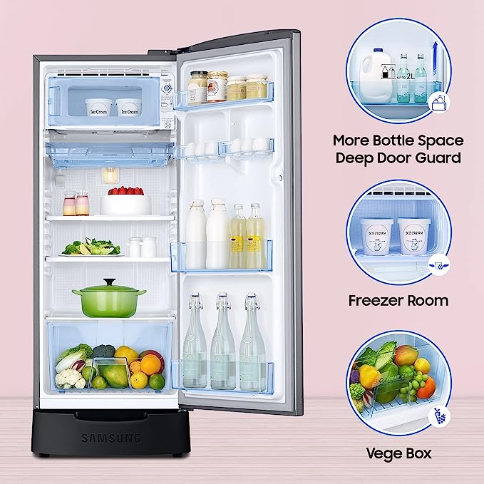 Samsung 189 L 5 Star Digital Inverter Direct Cool Single Door Refrigerator(RR21C2H25S8/HL, Silver, Elegant Inox, Base Stand with Drawer 2023 Model) Samsung 189 L 5 Star Digital Inverter Direct Cool Single Door Refrigerator(RR21C2H25S8/HL, Silver, Elegant Inox, Base Stand with Drawer 2023 Model)
